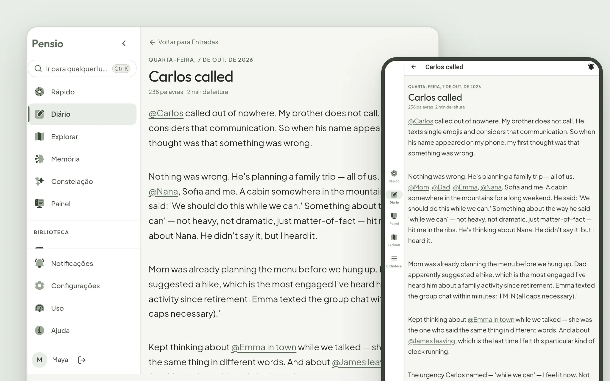 A mesma entrada num Chromebook, com o menu na lateral esquerda, e num tablet, com uma barra fina de ícones na borda esquerda.